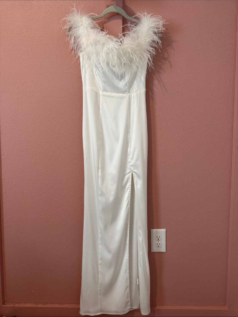 Feather Trim White Off The Shoulder Wedding/Bachelorette/Bridal Shower Dress